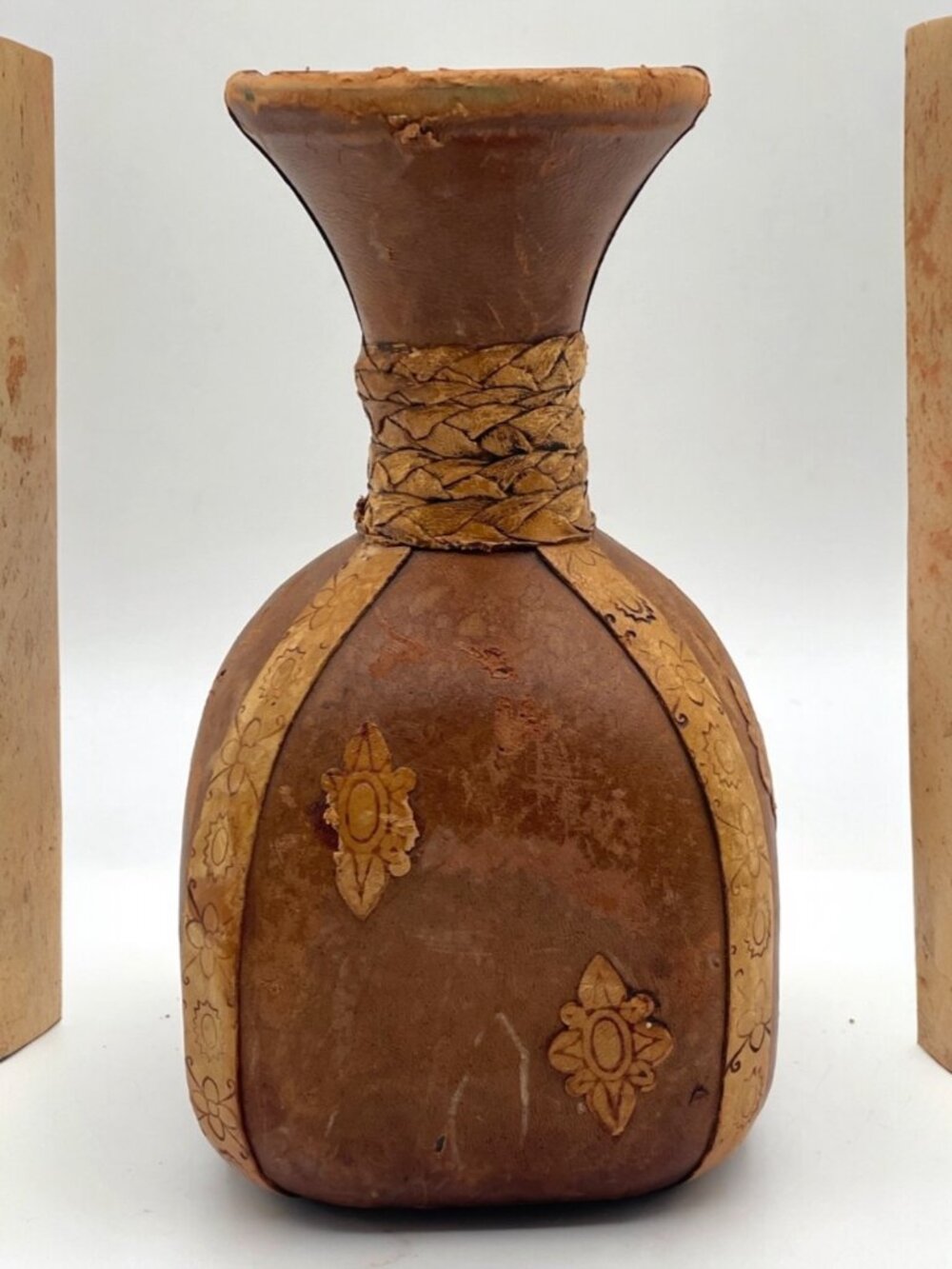 VTG Italian Leather Wrapped Decanter Decorative EMPTY Bottle Barware Decor Italy